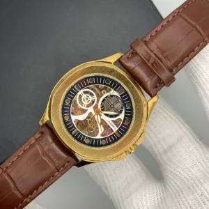 Golden Skeleton Brown Leather Strap (Automatic Watch)